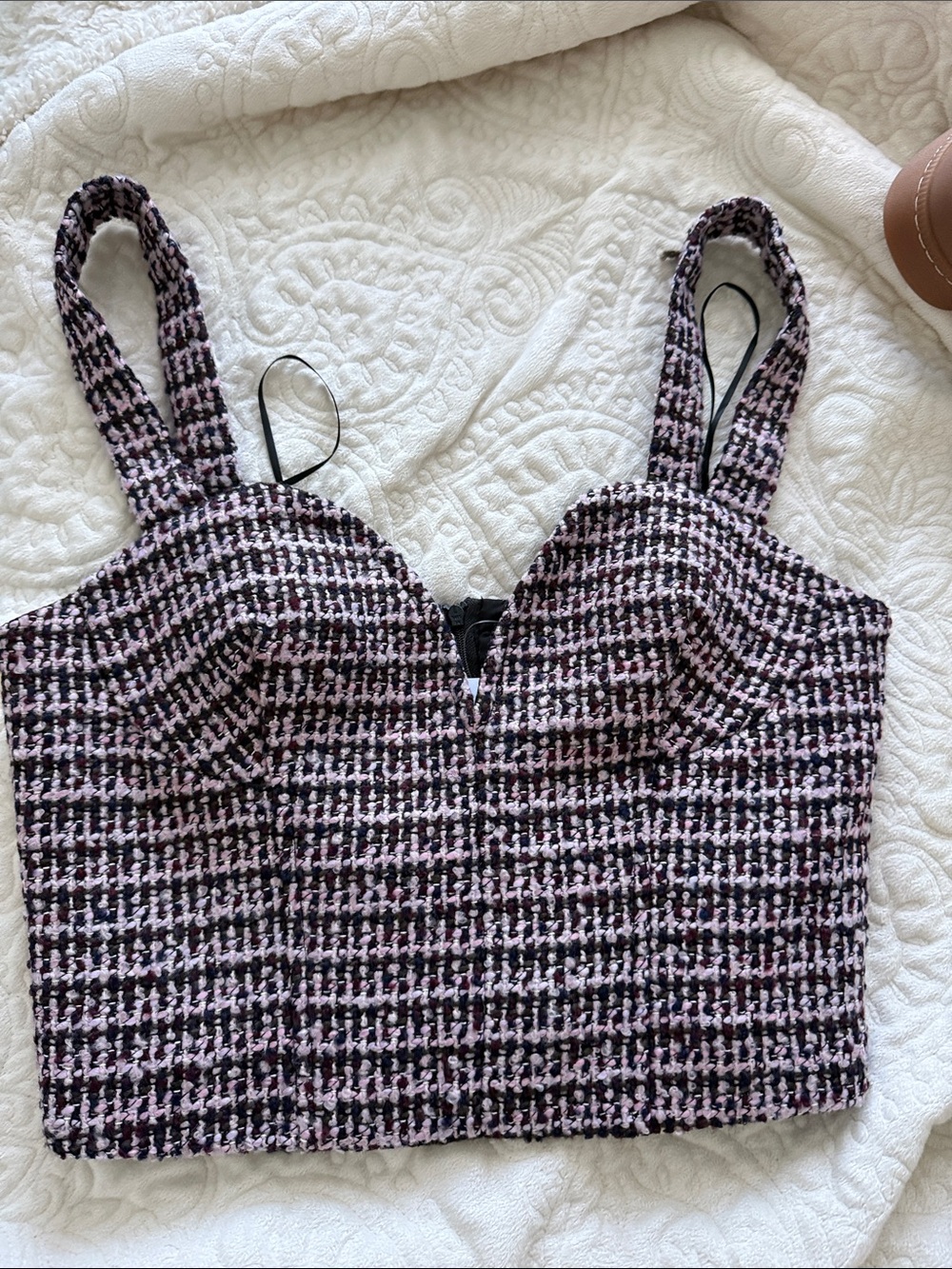 Dynamite Pink and Black Tweed Crop Top